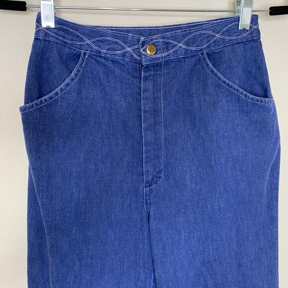 70s Vintage High Waisted Jeans Waist 26" Topstitched Pattern Waist - Picture 3 of 6